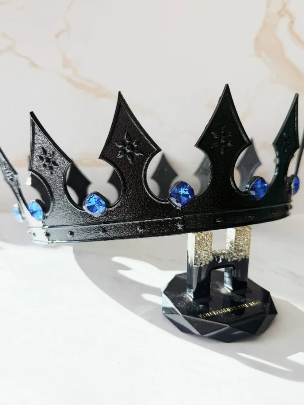 Black King Crown, Blue Jewels Crown, Mens Gothic Medieval, Royal Costume Crown